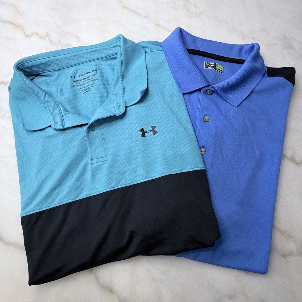 Under Armour & Links Polo Shirt Lot Mens 2XL Stripe Pickleball Golf Performance